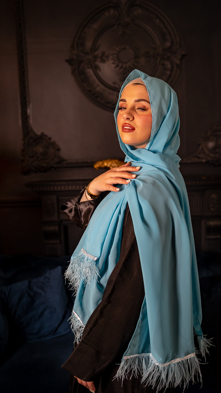 Sky Blue Feathered Hijab