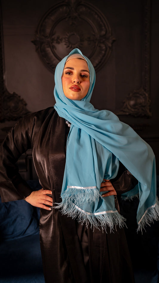 Sky Blue Feathered Hijab